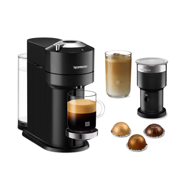 Nespresso Vertuo Next Black Chrome & AeroXL Milk Frother - Coffee Machine Bundle