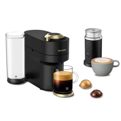 Nespresso Vertuo Pop+ Matte Black Gold & Aeroccino3 Milk Frother - Coffee Machine Bundle